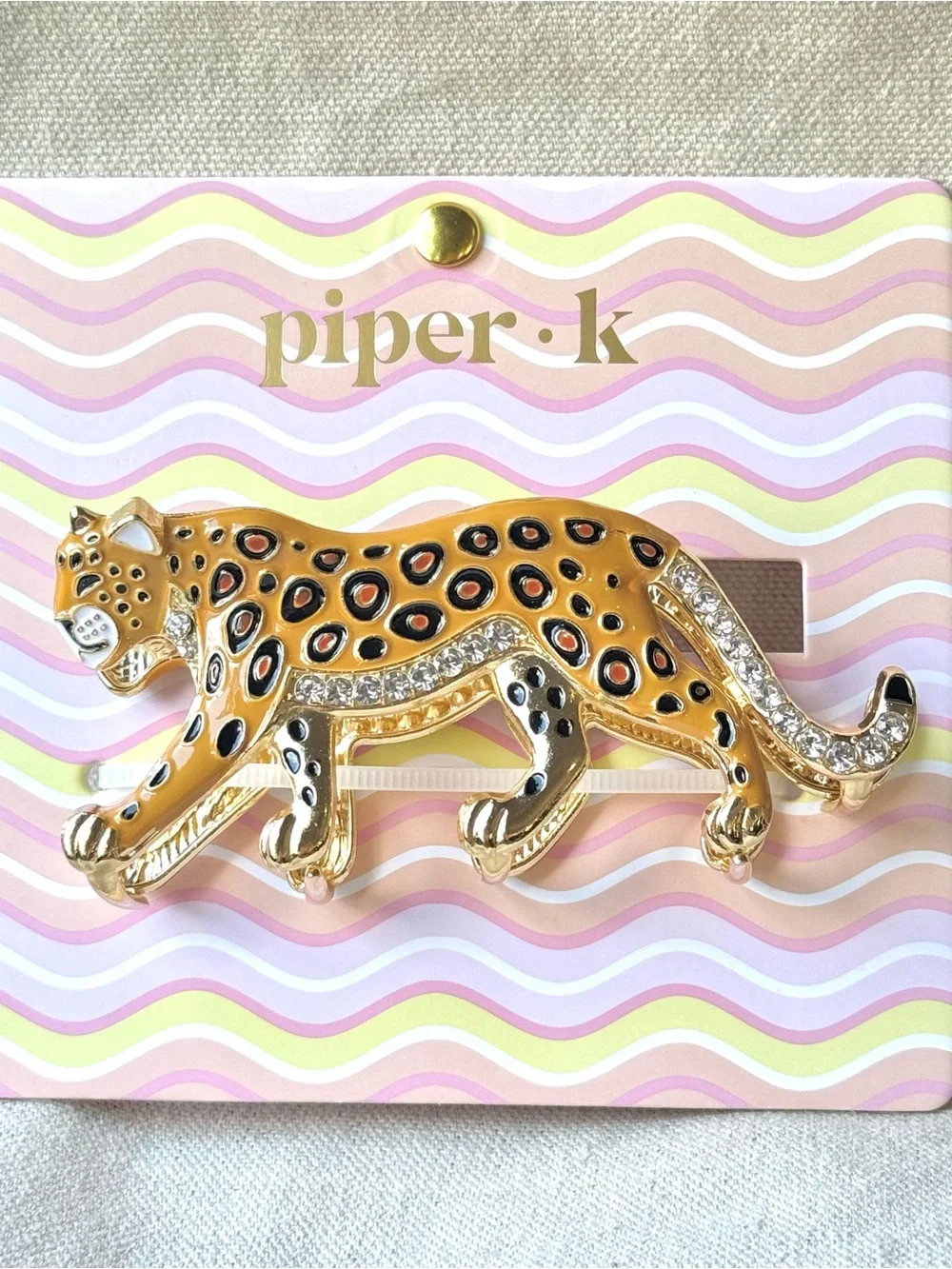 Piper K Gold Cheetah Hair Claw Clip w/ Rhinestones